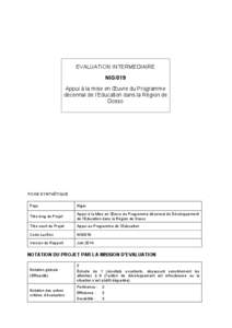 EVALUATION INTERMEDIAIRE NIG/019 Appui à la mise en Œuvre du Programme décennal de l’Education dans la Région de Dosso