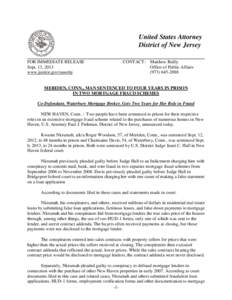 United States Attorney District of New Jersey FOR IMMEDIATE RELEASE Sept. 13, 2013 www.justice.gov/usao/nj