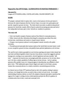 Proposal For New LWVUS Study: “ALTERNATIVES TO PARTISAN PRIMARIES” * Submitted By: Leagues of CUYAHOGA AREA, CLEVELAND AREA, SHAKER HEIGHTS, OH