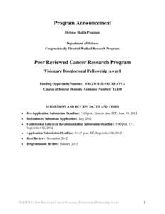 Program Announcement Defense Health Program Department of Defense Congressionally Directed Medical Research Programs  Peer Reviewed Cancer Research Program