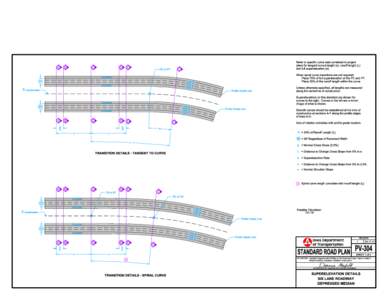 Refer to specific curve data contained in project plans for tangent runout length (x), runoff length (L) A B