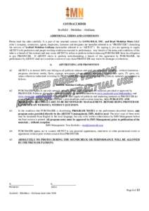 CONTRACT RIDER  Scofield – Mehldau – Guiliana ADDITIONAL TERMS AND CONDITIONS Please read this rider carefully. It is part of the attached contract for LONGSOLO, INC. and Brad Mehldau Music LLC (who’s company, cont