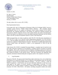 Letter: Downey Unified School District, Downey, California: OCR Case #[removed]October 14, 2014 (PDF)