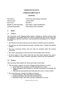 CHIPPING NORTON SCHOOL  CURRICULUM POLICY STATUTORY  Reviewed by: