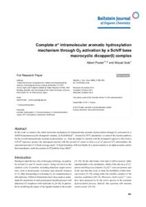 Complete σ* intramolecular aromatic hydroxylation mechanism through O2 activation by a Schiff base macrocyclic dicopper(I) complex Albert Poater*1,2 and Miquel Solà1  Full Research Paper