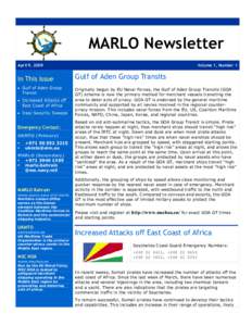 MARLO Newsletter April 9, 2009 In This Issue • Gulf of Aden Group Transit