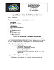 Speed Stacks Camp Rental Program Contract