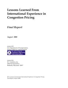 Lessons Learned From International Experience in Congestion Pricing Final Report  August 2008