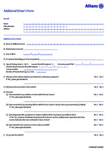 Additional Driver’s Form Insured Name: Policy Number: Address: