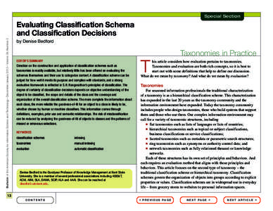 Special Section  Bulletin of the American Society for Information Science and Technology – December/January 2013 – Volume 39, Number 2 Evaluating Classification Schema and Classification Decisions