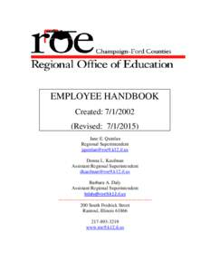 EMPLOYEE HANDBOOK Created: Revised: Jane E. Quinlan Regional Superintendent 