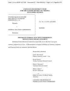 Case 1:14-cv[removed]AJT-IDD Document 57 Filed[removed]Page 1 of 2 PageID# 673  UNITED STATES DISTRICT COURT FOR THE EASTERN DISTRICT OF VIRGINIA ALEXANDRIA DIVISION