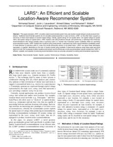 TRANSACTIONS ON KNOWLEDGE AND DATA ENGINEERING, VOL. 6, NO. 1, NOVEMBERLARS*: An Efficient and Scalable Location-Aware Recommender System