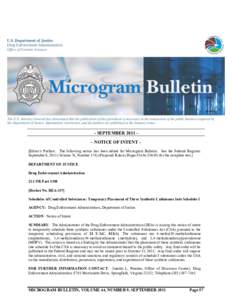 - SEPTEMBER 2011 – NOTICE OF INTENT – [Editor‟s Preface: The following notice has been edited for Microgram Bulletin. See the Federal Register: September 8, 2011 (Volume 76, Number[removed]Proposed Rules) (Pages 5561