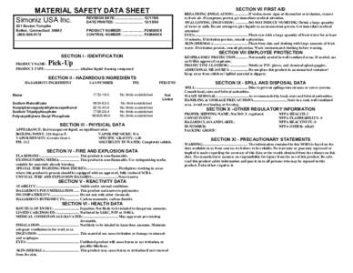 SECTION VII FIRST AID  MATERIAL SAFETY DATA SHEET REVISION DATE: ............................ [removed]Simoniz USA Inc. DATE PRINTED: ............................. [removed]