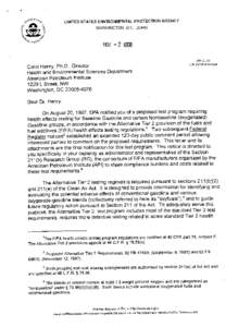 Letter from Margo Oge, Director, Office of Mobile Sources, U.S. EPA to Dr. Carol Henry, Director, Health and Environmental Sciences Department -- November 2, 1998