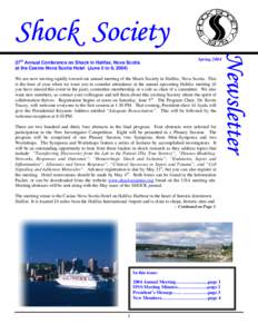 Shock Society Newsletter 27th Annual Conference on Shock in Halifax, Nova Scotia at the Casino Nova Scotia Hotel (June 5 to 8, 2004)