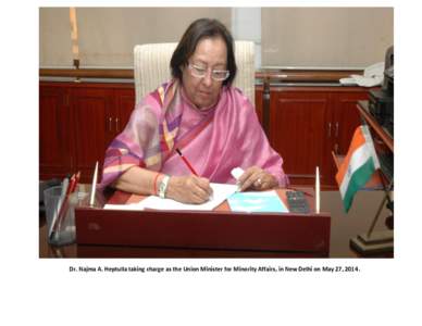 Dr. Najma A. Heptulla taking charge as the Union Minister for Minority Affairs, in New Delhi on May 27, 2014.   