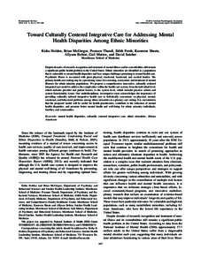 Toward Culturally Centered Integrative Care for Addressing Mental Health Disparities Among Ethnic Minorities