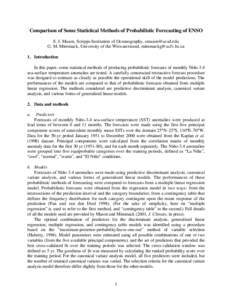 Comparison of Some Statistical Methods of Probabilistic Forecasting of ENSO S. J. Mason, Scripps Institution of Oceanography, [removed] G. M. Mimmack, University of the Witwatersrand, [removed] 1. Introdu