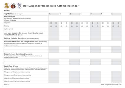 Der Lungenaerzte-im-Netz Asthma-Kalender Name: Tag/Monat (bitte eintragen) 1.