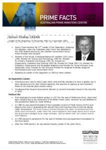 Parliament of Australia / Simon Crean / Frank Crean / Mark Latham / Kim Beazley / Australian Labor Party / Australian Council of Trade Unions / Clyde Holding / John Howard / Government of Australia / Members of the Australian House of Representatives / Politics of Australia