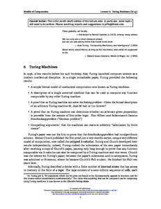 Models of Computation  Lecture 6: Turing Machines [Fa’14] Caveat lector: This is the zeroth (draft) edition of this lecture note. In particular, some topics still need to be written. Please send bug reports and suggest