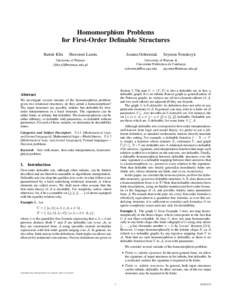 Homomorphism Problems for First-Order Definable Structures Bartek Klin Sławomir Lasota