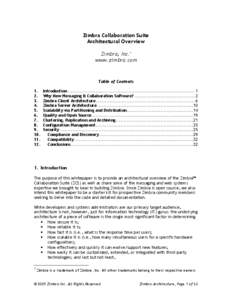 Zimbra Collaboration Suite Architectural Overview Zimbra, Inc.1 www.zimbra.com  Table of Contents