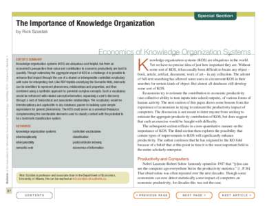 Special Section  The Importance of Knowledge Organization Bulletin of the Association for Information Science and Technology – April/May 2014 – Volume 40, Number 4