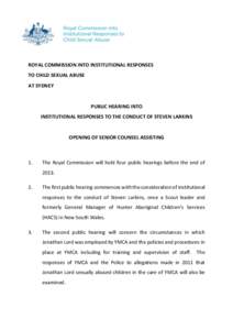 ROYAL COMMISSION INTO INSTITUTIONAL RESPONSES TO CHILD SEXUAL ABUSE AT SYDNEY PUBLIC HEARING INTO INSTITUTIONAL RESPONSES TO THE CONDUCT OF STEVEN LARKINS