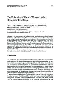 Olympiads in Informatics, 2015, Vol. 9, 139–145 DOI: http://dx.doi.orgioiThe Estimation of Winners’ Number of the