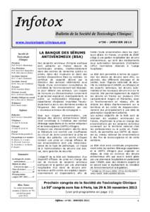 Infotox Bulletin de la Société de Toxicologie Clinique n°38 - JANVIER 2012 www.toxicologie-clinique.org