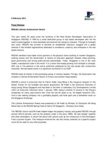 Microsoft Word - REDAS Lifetime Achievement Award - Press Release; 7 Feb 14.doc