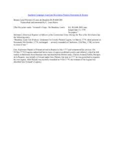 Southern Campaign American Revolution Pension Statements & Rosters Bounty Land Warrant of Louis de Beaulieu BLWt640-200 Transcribed and annotated by C. Leon Harris [The file jacket reads: “Armand’s Corps. De Beaulieu