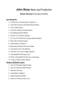 John Ross Music and Production! Brian	
  Cheney’s	
  Standard	
  Setlist	
   	
   Jazz	
  Standards	
   1. A Wink And A Smile (Harry Connick Jr.)