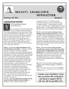 SDATAT’s LEGISLATIVE NEWSLETTER February 10, 2012 LEGISLATIVE NOTES