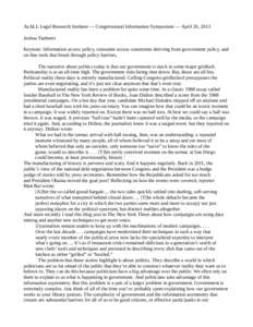 AzALL Legal Research Institute --- Congressional Information Symposium --- April 26, 2013 Joshua Tauberer Keynote: Information access policy, consumer access constraints deriving from government policy, and on-line tools