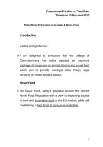 Food science / Novel food / Food and drink / Cloning / Food / Animal welfare / European Union / Biology / European Union law / Food law