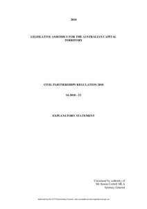 2010  LEGISLATIVE ASSEMBLY FOR THE AUSTRALIAN CAPITAL TERRITORY  CIVIL PARTNERSHIPS REGULATION 2010