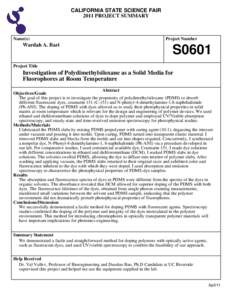 CALIFORNIA STATE SCIENCE FAIR 2011 PROJECT SUMMARY Name(s)  Wardah A. Bari