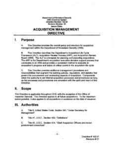 US Department of Homeland Security, Directive[removed], Acquisition Management Directive