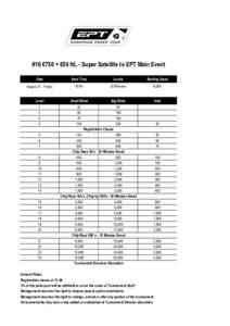 #16 €750 + €50 NL - Super Satellite to EPT Main Event Date Start Time  Levels