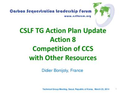 CSLF TG Action Plan Update Action 8 Competition of CCS with Other Resources Didier Bonijoly, France