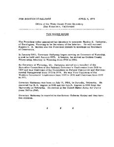 FOR IMMEDlA T E RELEASE  APRIL 4, 1975 Office of the White House Press Secretary (San Francisco, California)