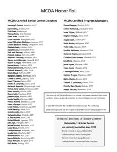 MCOA Honor Roll MCOA Certified Senior Center Directors MCOA Certified Program Managers  Annmary I. Connor, Amesbury 2013
