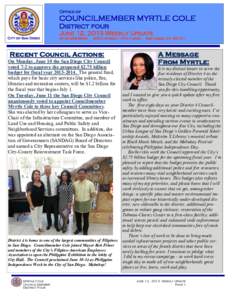 Office of  COUNCILMEMBER MYRTLE COLE District four June 12, 2013 Weekly Update City of San Diego