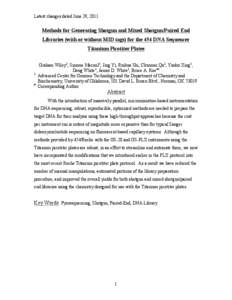 Latest changes dated June 29, 2011  Methods for Generating Shotgun and Mixed Shotgun/Paired End Libraries (with or without MID tags) for the 454 DNA Sequencer Titanium Picotiter Plates