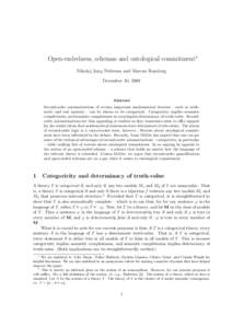 Open-endedness, schemas and ontological commitment∗ Nikolaj Jang Pedersen and Marcus Rossberg December 10, 2008 Abstract Second-order axiomatizations of certain important mathematical theories – such as arithmetic an