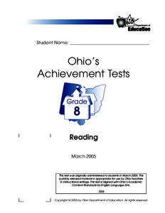 Student Name: _____________________________________  Ohio’s Achievement Tests Grade